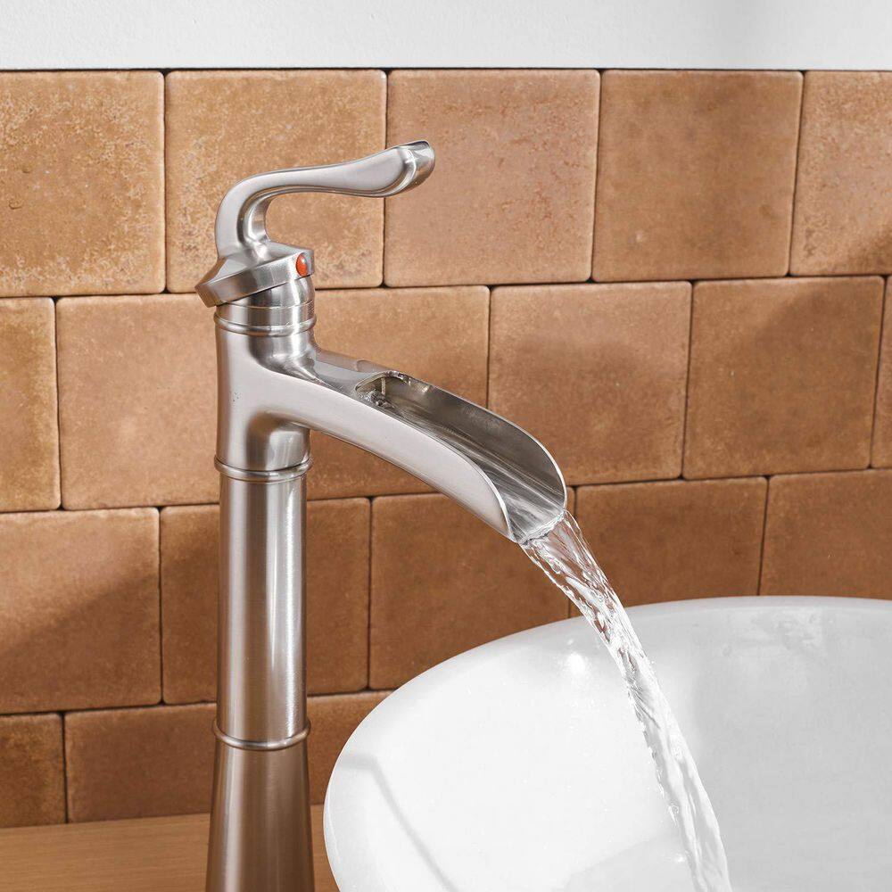 Brushed Nickel Waterfall Vessel Bathroom Faucet with Lever Handle