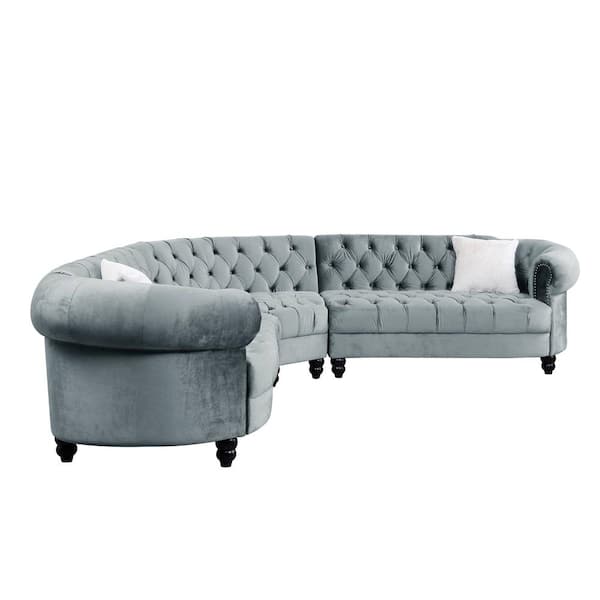 Acme Furniture Qulan 100 in. W Rolled Arm 3-Piece Velvet Curved Modern ...