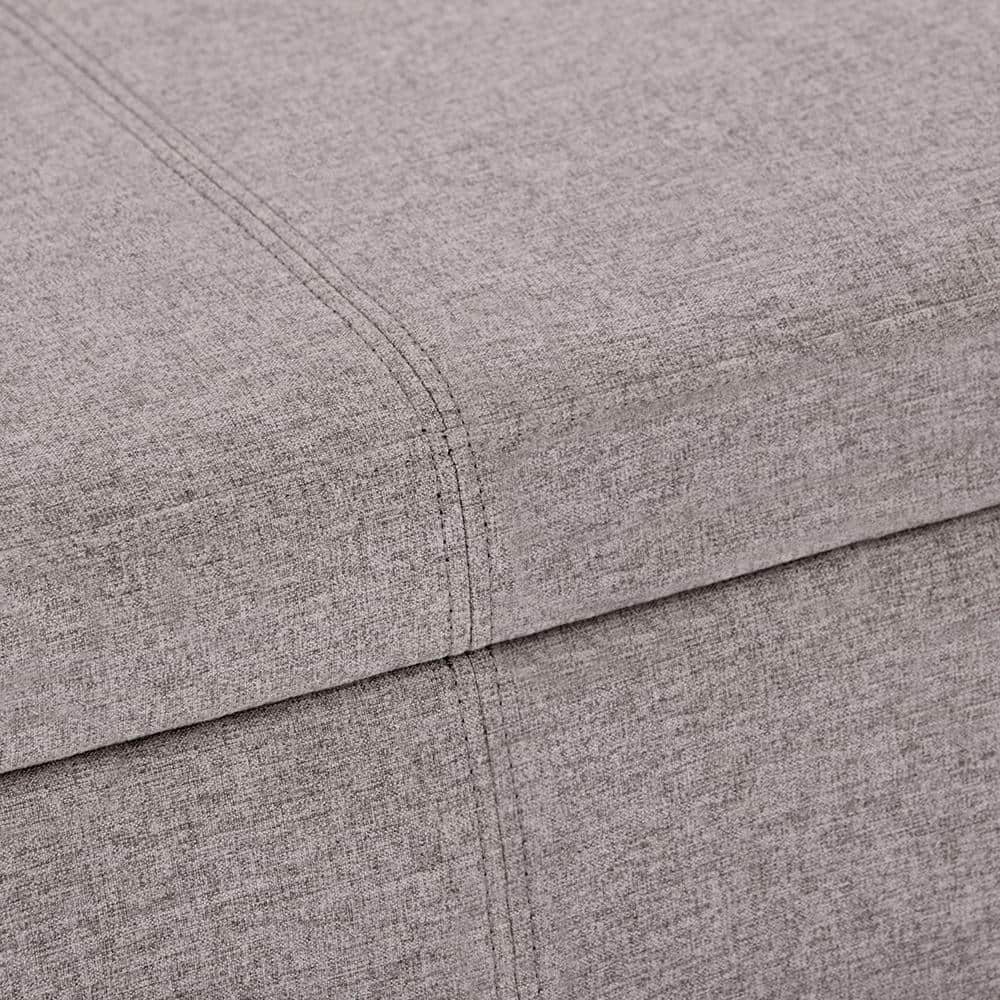 Contemporary Cloud Grey Linen-Look Storage Ottoman Bench, 48"