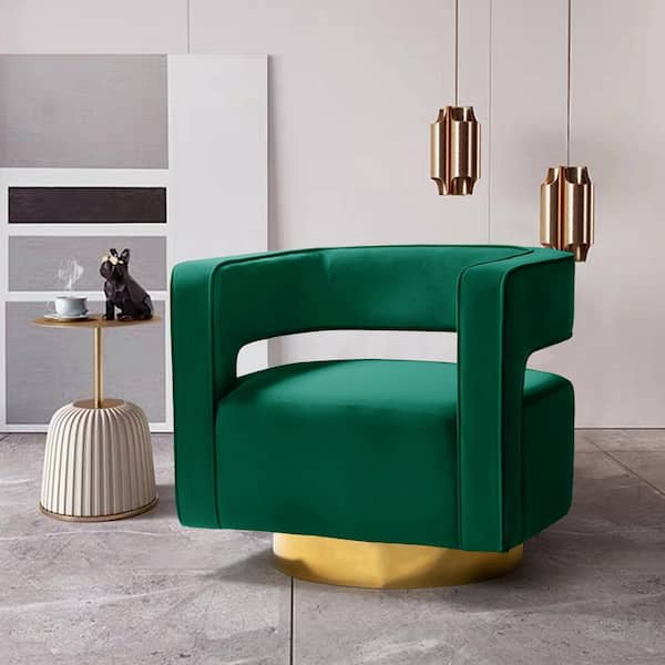 JAYDEN CREATION Gustaf Contemporary Velvet Green Comfy Swivel Barrel Chair with Open Back and Metal Base