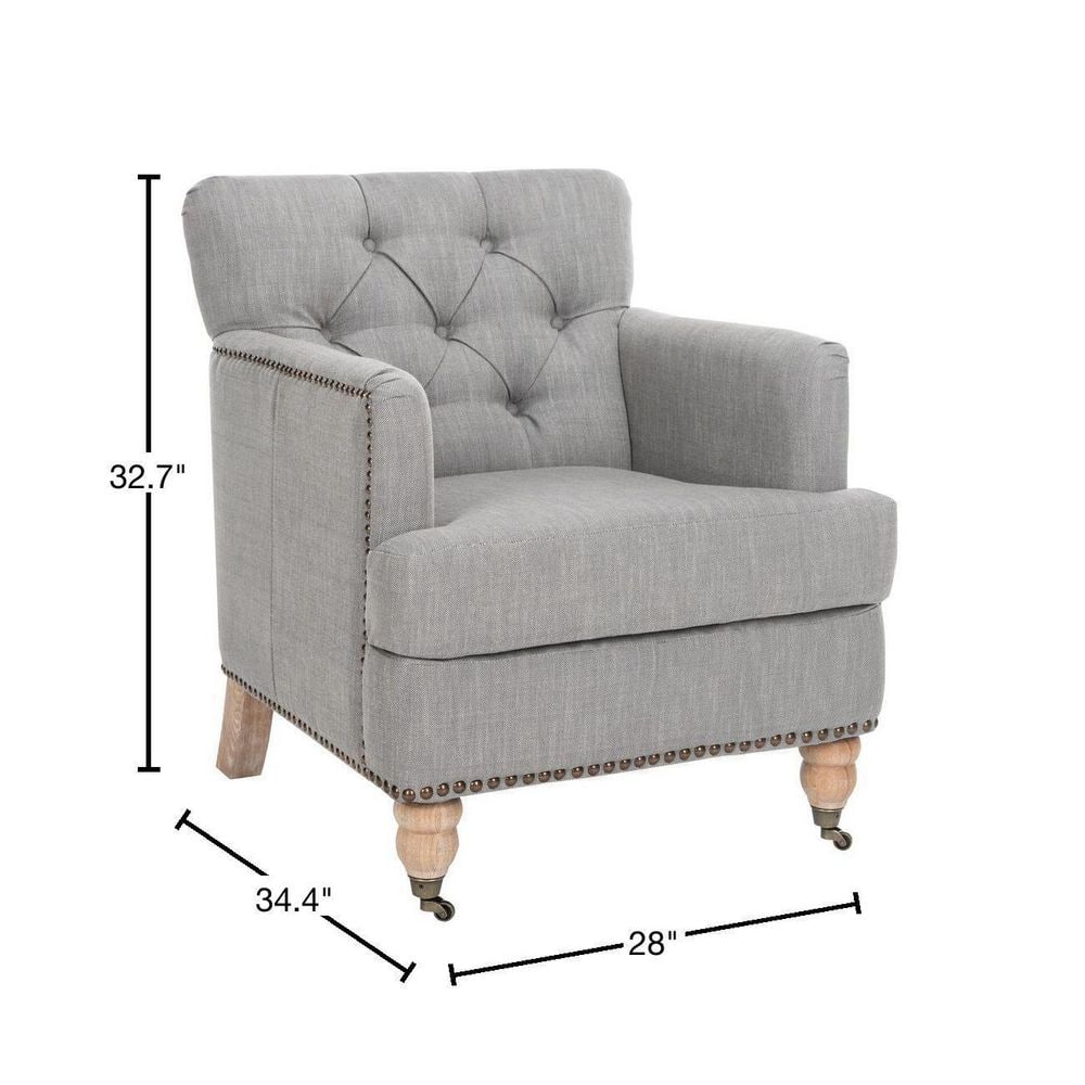 Colin Stone Grey Leather and Wood Contemporary Armchair