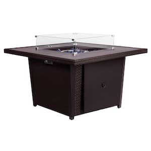 Ethan 42 in. Rattan Wicker Propane Gas Fire Pit Table Brown Aluminum Frame