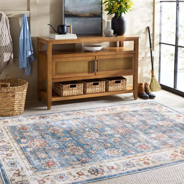 Martha Stewart Washable Green/Beige 4 ft. x 6 ft. Machine Washable Ornate Floral Area Rug