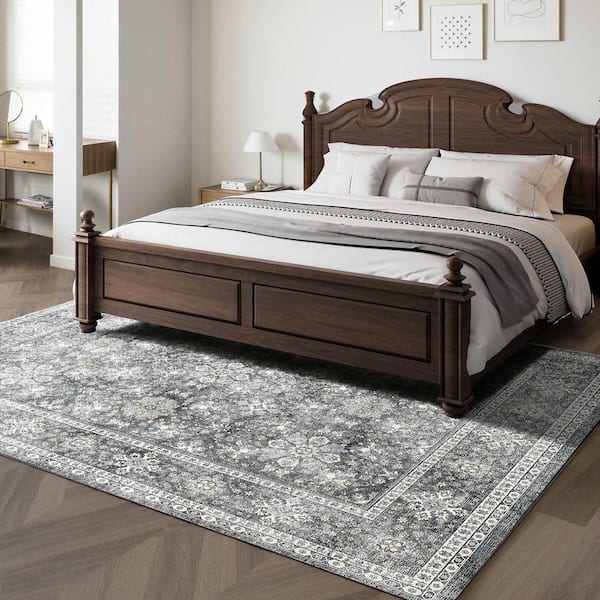 Area Rug, 8 x 10 ft. Washable Non-Slip Tear-Resistant Soft Carpet, Pet-Friendly Vintage Indoor Rug, Gray, 2025 Update