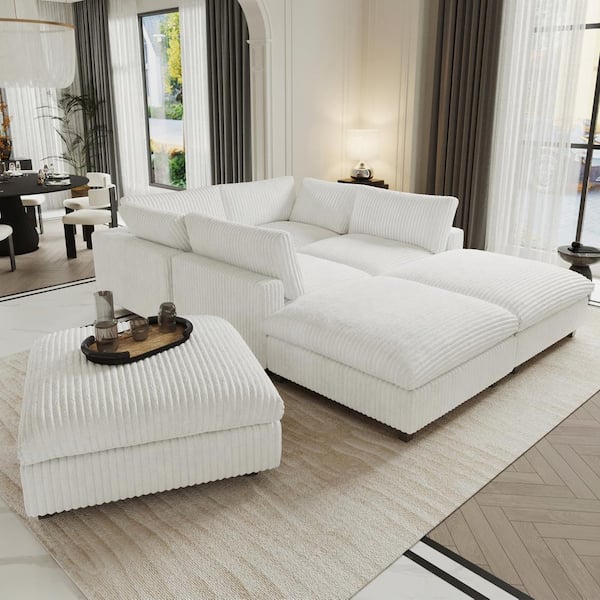 Magic Home 79 Modular Beige Plush Velvet Cal King Size 4-Seat