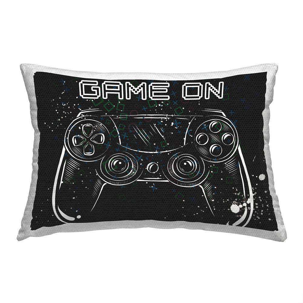 Black Game On Phrase Black Rectangular Outdoor Throw Pillow price history on PriceWatchPro