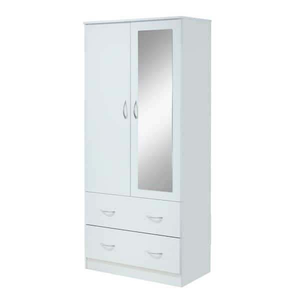 HODEDAH 2-Door Armoire 71.6 in. H x 31.5 in. W x 16.75 in. D with 2-Drawers, Mirror and Clothing Rod in White