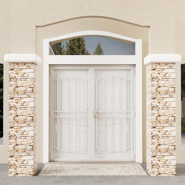 72 in. x 80 in. Universal/Reversible Hinging White Surface Mount Steel Security Door with Expanded Metal Screen (Lock)