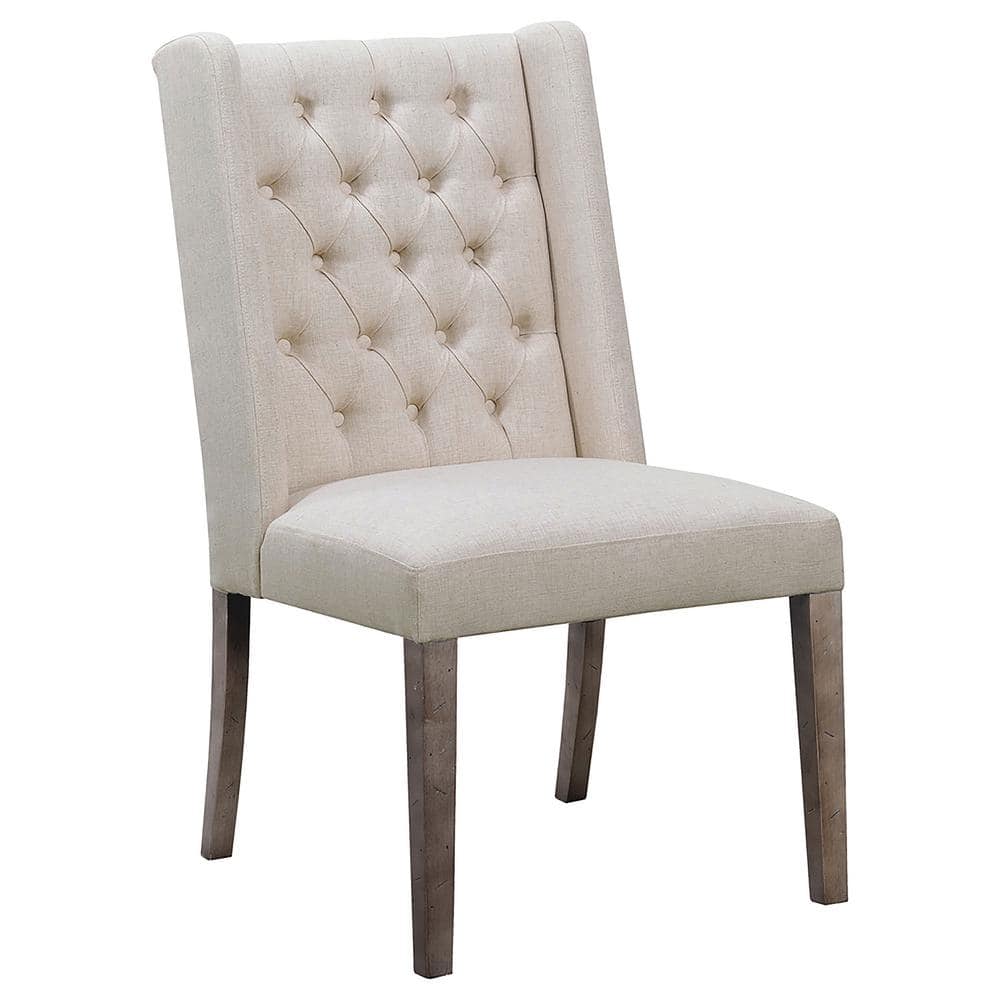 Beige Tufted Parsons Side Chair with Wood Accents, Set of 2