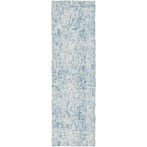 Abstract Blue/Ivory 2 ft. x 8 ft. Contemporary Marble Runner Rug