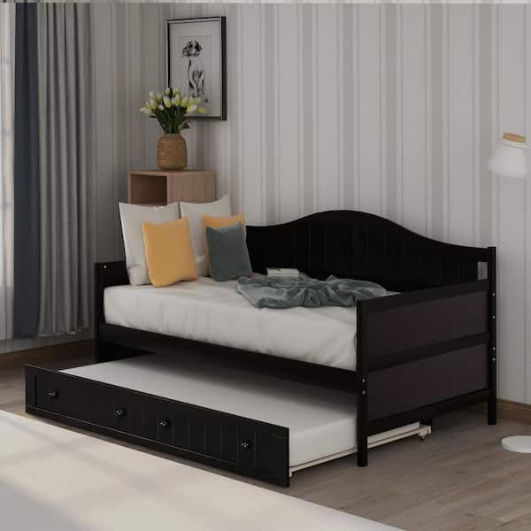 Harper & Bright Designs Espresso Twin Wood Daybed with Trundle