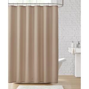 100% Polyester Shower Curtain Set with Waterproof PEVA Liner and 12 Metal Hooks (Tan)