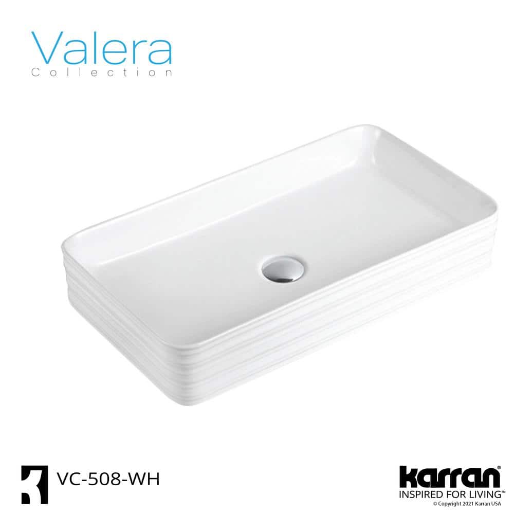Valera 26-Inch White Ceramic Rectangular Vessel Sink