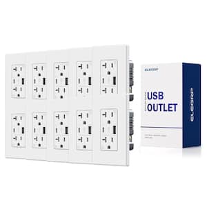 21W USB Wall Outlet with Type A and Type C USB Ports, 20 Amp Tamper Resistant, with Screwless Wall Plate,White (10 Pack)