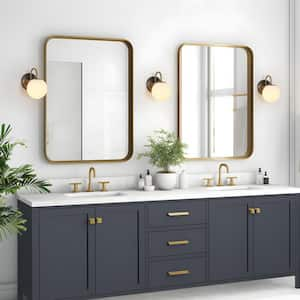 5.3 in. Modern Brushed Gunmetal Grey Bathroom Wall Sconce Contemporary 1-Light Brass Vanity Light with White Glass Globe