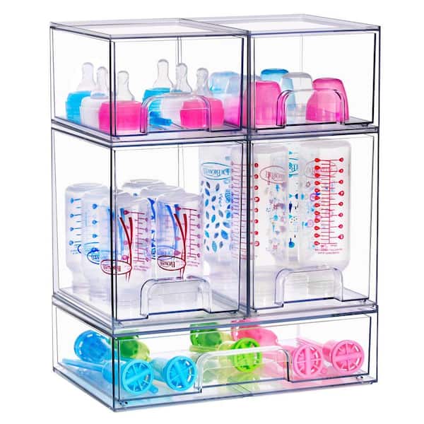 Clear Acrylic Pull-Out Organizer, Tall Stackable Storage Drawers, 5-Pack Plastic Organizer Bins