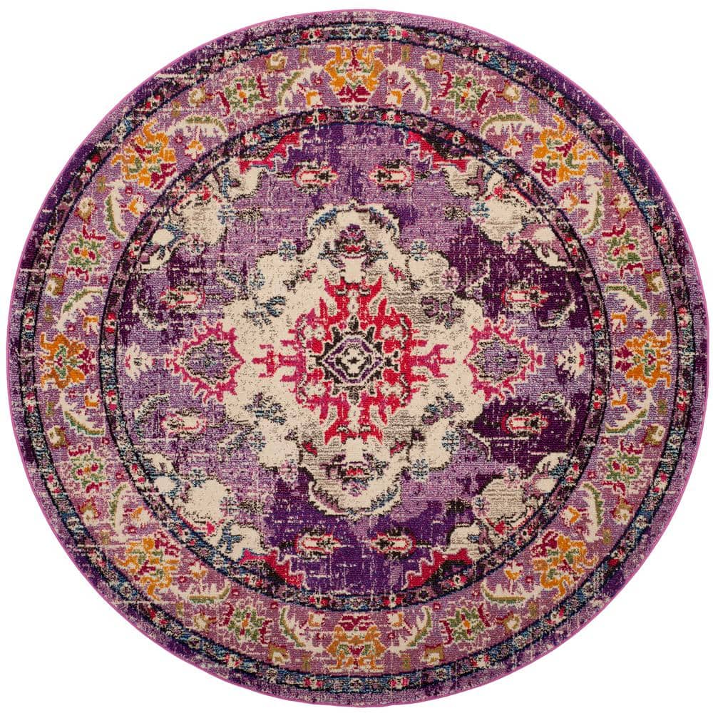 Safavieh Monaco Violet Fuchsia 7 Ft X Round Border Area Rug Mnc243p 7r The Home Depot Safavieh Monaco Violet Fuchsia 7 Ft X, Purple Round Rug