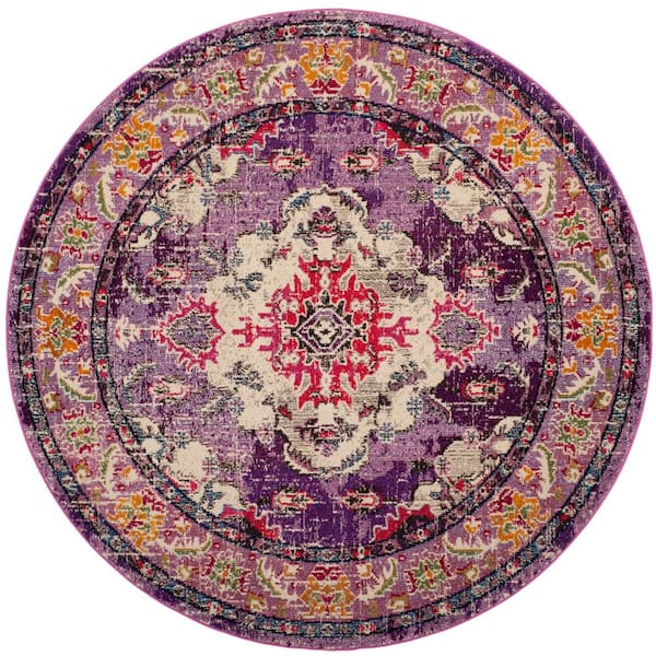 SAFAVIEH Monaco 7 ft. x 7 ft. Violet/Fuchsia Round Border Area Rug