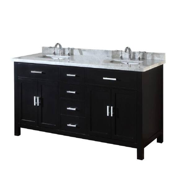 Direct vanity sink Hutton Spa 63 in. Double Vanity in Ebony with Marble Vanity Top in Carrara White