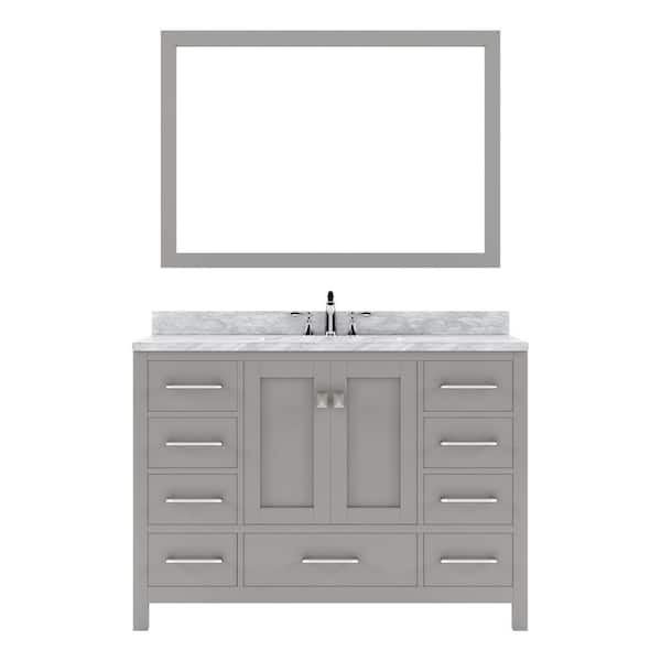 Virtu USA Caroline Avenue 48 in. W x 22 in. D x 34 in. H Single Sink Bath Vanity in Cashmere Gray with Marble Top and Mirror