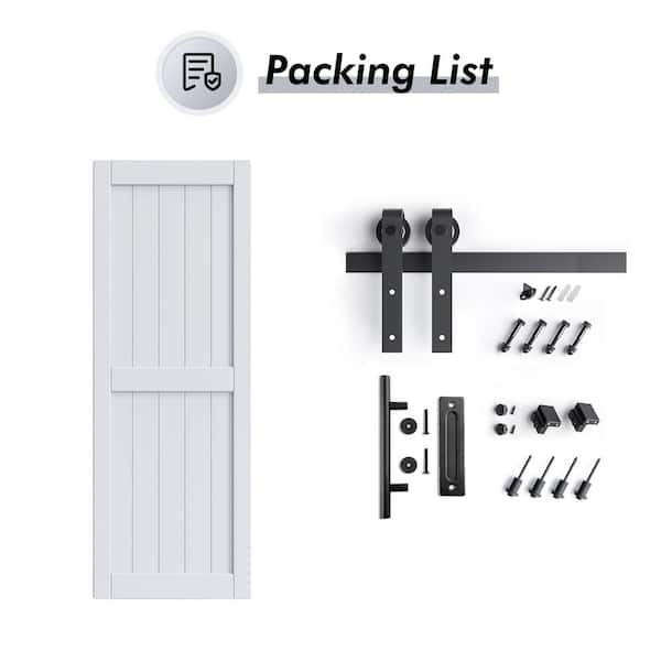 32 in. x 84 in. White Paneled H Shape Solid MDF Sliding Barn Door with Hardware Kit