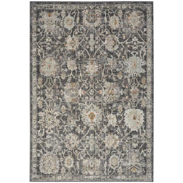 Nourison Oushak Home Charcoal 4 ft. x 6 ft. Floral Traditional Area Rug