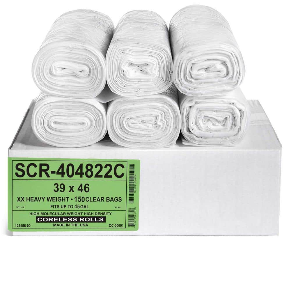 55 Gallon Trash Bags Garbage Can Liners Clear 43 x 48 Inch 22 Micron 150