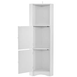 15 in. L x 15 in. W x 61 in. H in White Ready to Assemble High Bathroom Corner Cabinet Freestanding Storage with Doors