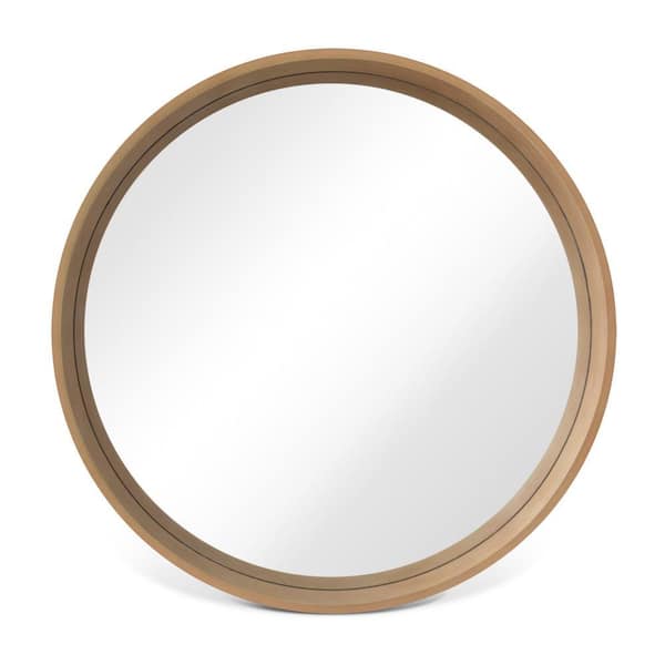 28 in. Round Wall Mirror with Wooden Frame