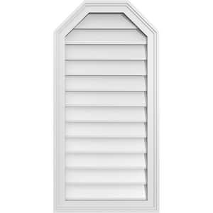 18 in. x 36 in. Octagonal Top Surface Mount PVC Gable Vent: Decorative with Brickmould Frame