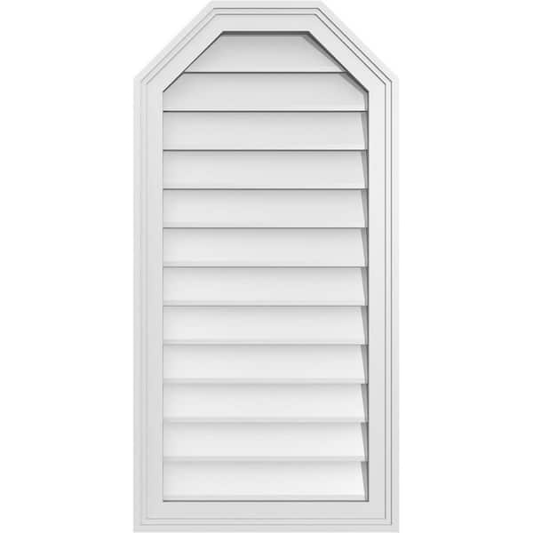 Ekena Millwork 18 in. x 36 in. Octagonal Top Surface Mount PVC Gable Vent: Decorative with Brickmould Frame