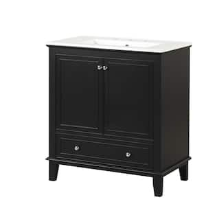 Elegant 30 in. x 18.3 in. x 34.5 in. Freestanding Bath Vanity in Black with White MDF Top