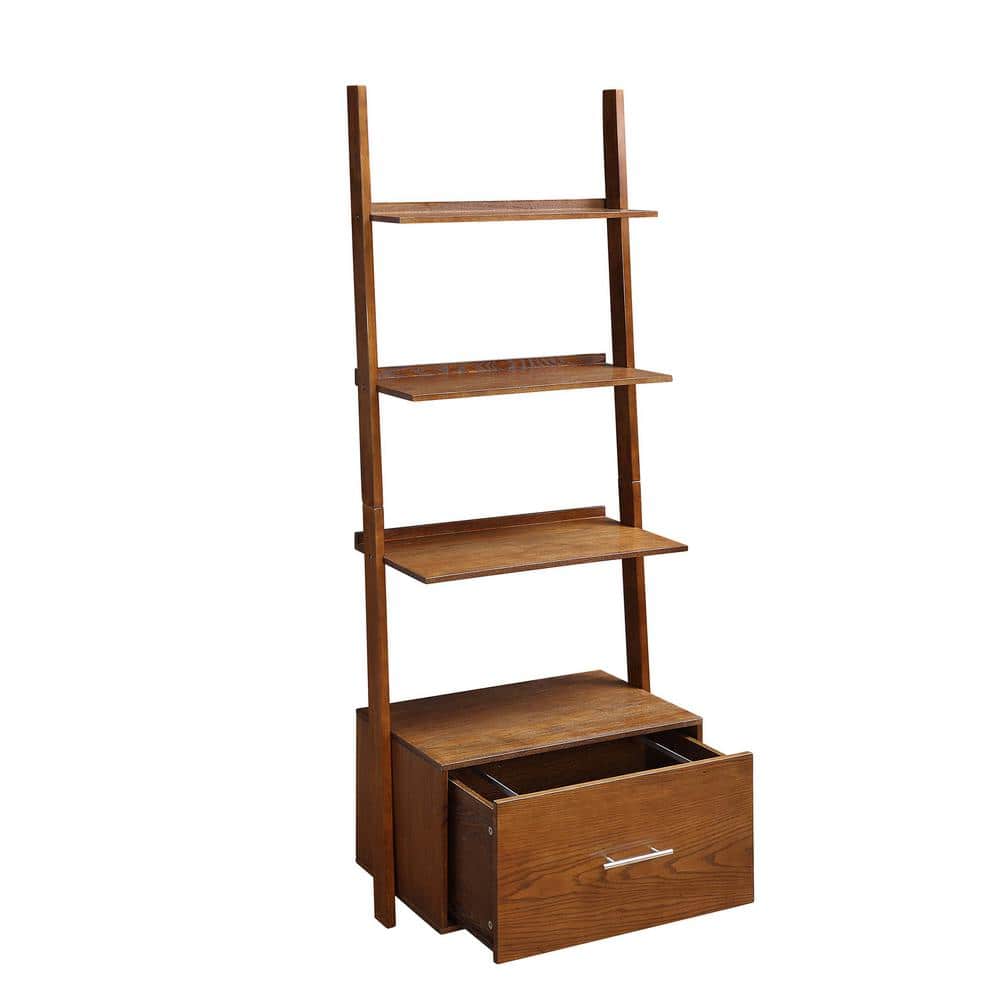 Heritage Dark Walnut Wooden Ladder Bookcase with File Storage