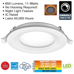 4 in. Canless Adjustable CCT Integrated LED Recessed Light Trim with Night Light 650 Lumens New Construction Remodel