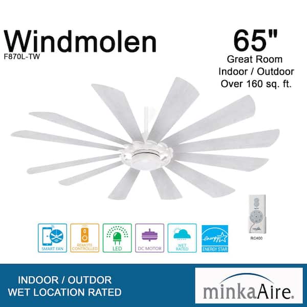 Windmolen 65 in. Integrated LED Indoor/Outdoor Textured White Smart Ceiling Fan with Light Kit with Remote Control