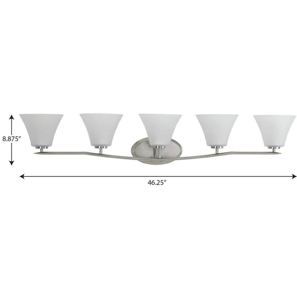 Bravo Brushed Nickel 5-Light Bath Vanity with Etched Opal Shades