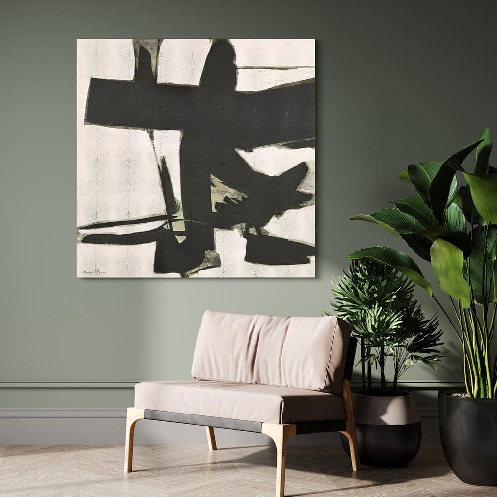 Bold Abstraction Black and White Art on Gold Shagreen Canvas Set