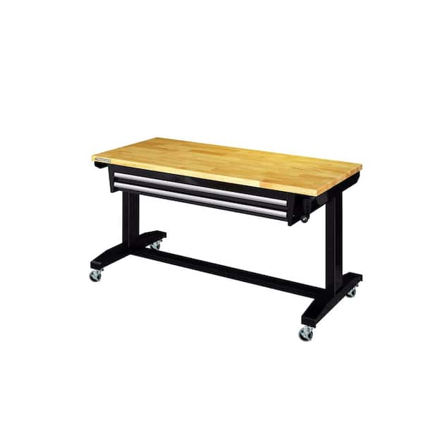 Adjustable height work table shop with drawers