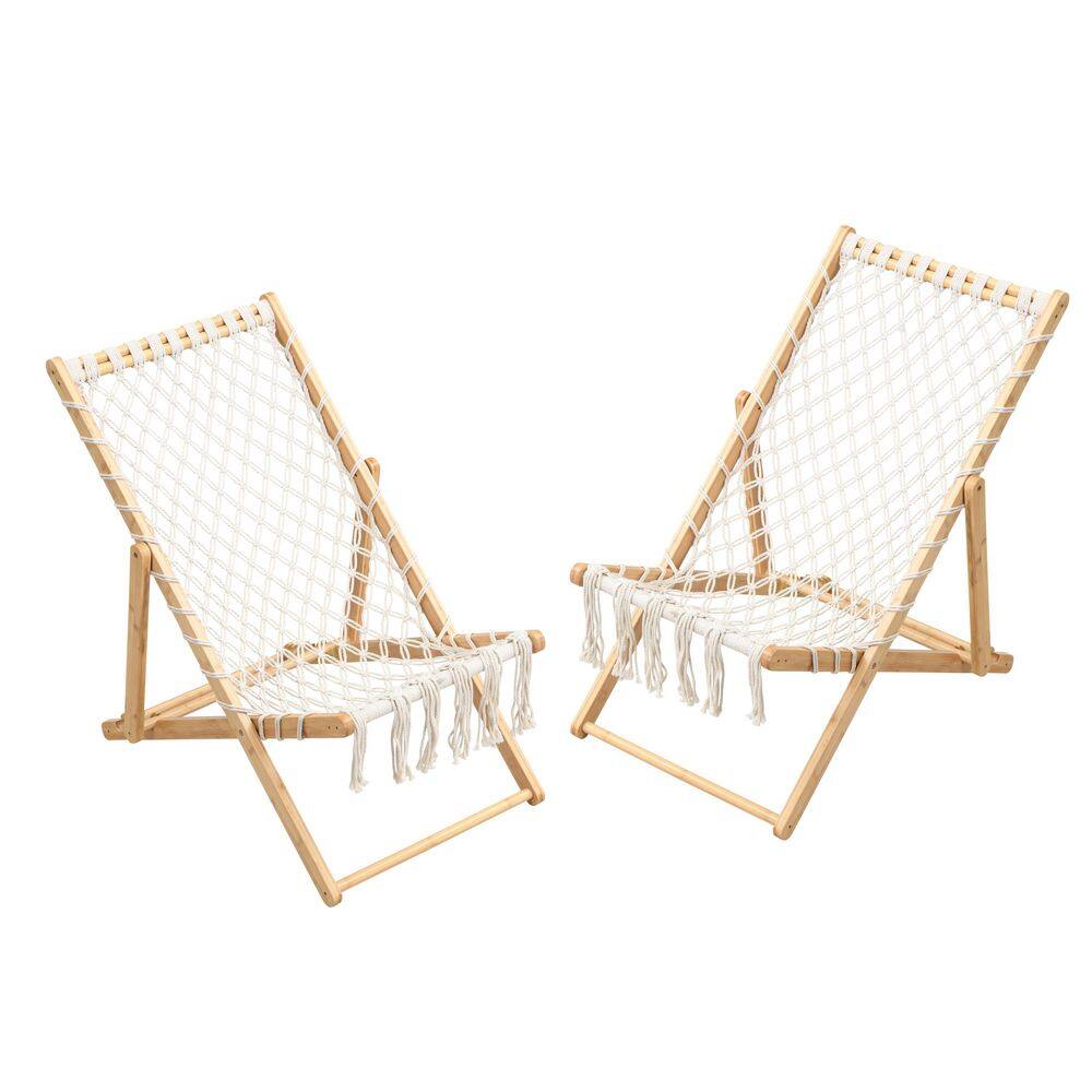 Set of 2 Handwoven Rope Lounge Chairs-Adjustable Bamboo Frame Patio Chairs for Garden, Balcony, Poolside price history on PriceWatchPro