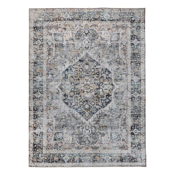 Delara Machine Washable Paisley Antique Mist Kitchen/Bedroom/Living Room 8 ft. x 10 ft. Indoor Area Rug