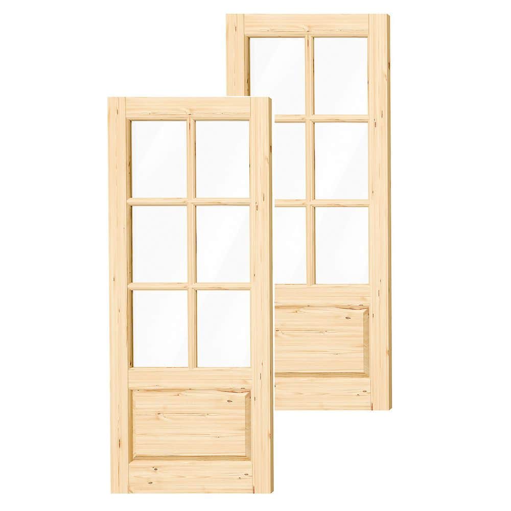 60 in. x 80 in. Universal 6-Lite Clear Glass Unfinished Solid Pine Wood Front Door Slab With Tempered Glass (2 Pack) price history on PriceWatchPro