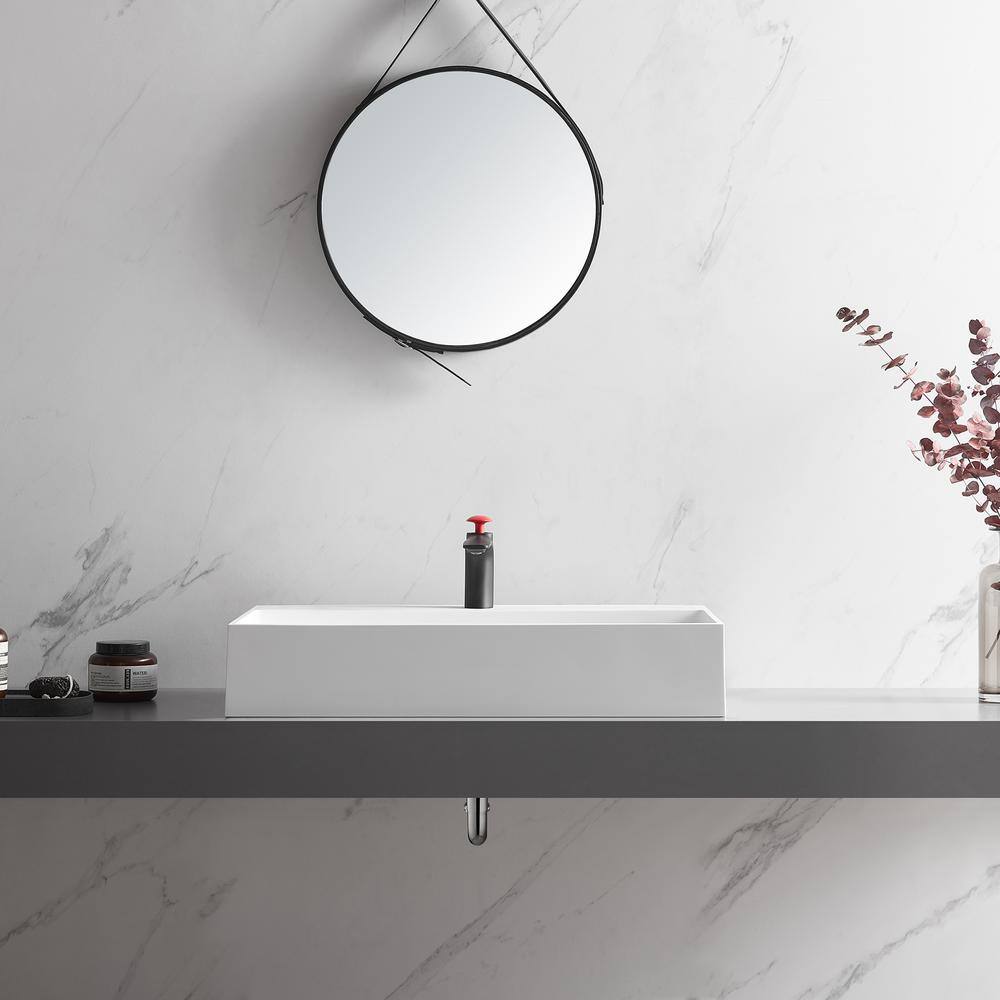 Matte White Solid Surface Rectangular Wall-Mount Bathroom Sink