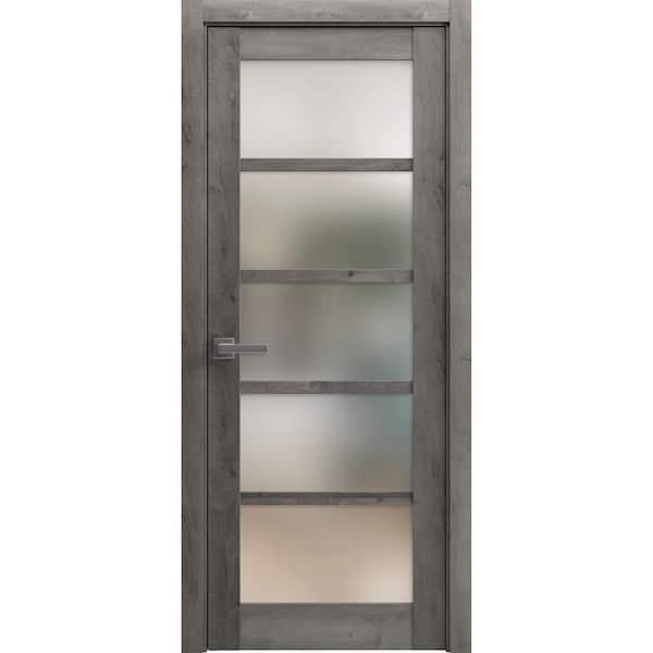 Sartodoors 4002 32 in. x 96 in. Left-Hand/Inswing Solid Wood Frosted Glass Nebraska Grey Single Prehung Interior Door