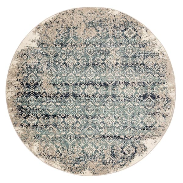Kas Rugs Heritage Ivory/Blue Anna Distressed Moroccan 8 ft. Round Area Rug