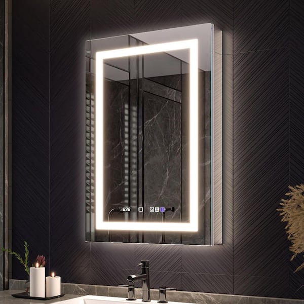 24.01 in. W x 36 in. H Rectangular Recessed/Surface Mount Aluminum Medicine Cabinet with Mirror, LED and Clock