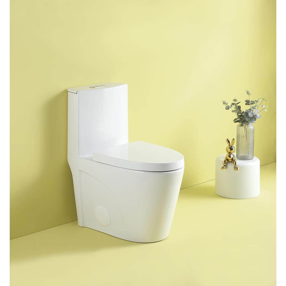 1-Piece 1.1 GPF/1.6 GPF High Efficiency Siphonic Dual Flush Elongated Toilet in Glossy White, Seat Included -  Xspracer, JH-T01-GW