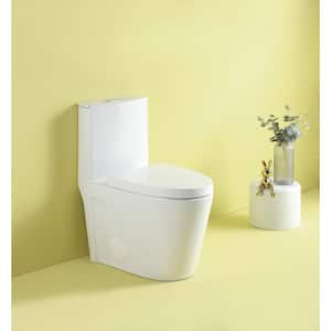 1-Piece 1.1 GPF/1.6 GPF High Efficiency Siphonic Dual Flush Elongated Toilet in Glossy White, Seat Included