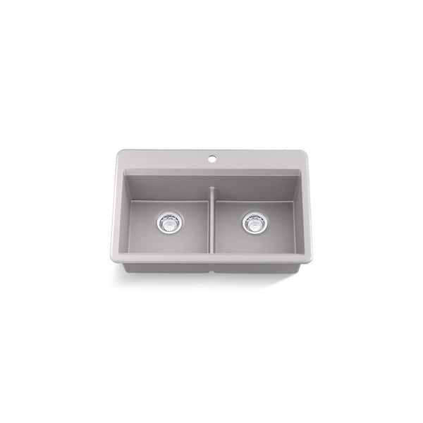 KOHLER Lassen 33 in. Drop-in Double Bowl Granite Composite Kitchen Sink in Matte Grey