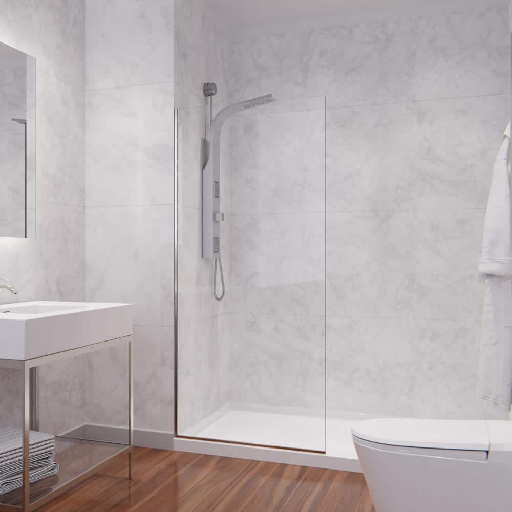 ANZZI Veil 74 in. H x 34 in. W Frameless Screen Shower Door in Brushed
