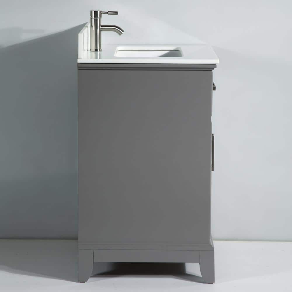 Genoa 30 In. W X 22 In. D X 36 In. H Bath Vanity In Grey With Engineered Marble Top In White With Basin And Mirror